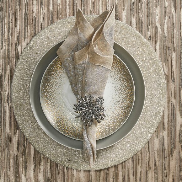 Kim Seybert Set of 2 Napkins Distressed- Natural and Gold - NEW - Picture 3 of 7